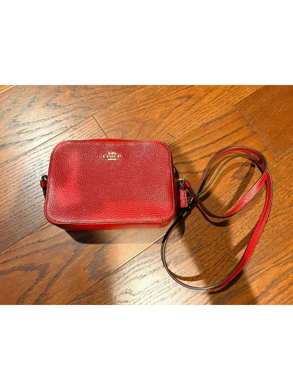 Coach RED Pebbled Leather Mini Camera Crossbody Bag